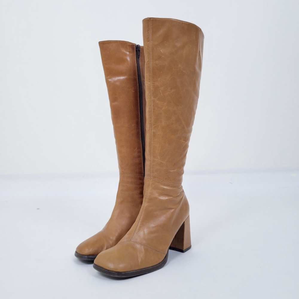 90's Aldo Square Toe Boots block heel chunky fitted tight side zipper calf - Picture 3 of 15